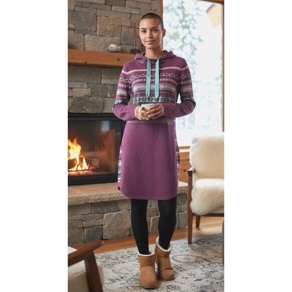 SmartWool Dresses & Skirts - Smartwool NEW womens hooded wool knee length colorful sweater dress Medium